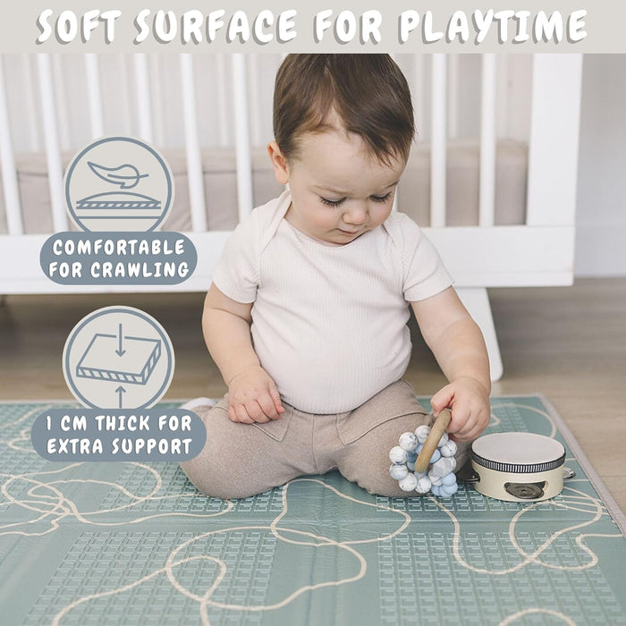 Bubba Bear Baby Mat Children's Mat Baby Play Mat 180 x 200 x 1 cm, Reversible and Non-Toxic Thick Foldable Waterproof Foam Children's Rug, Crawling Mat Play Rug (90 x 120 cm, Beige)