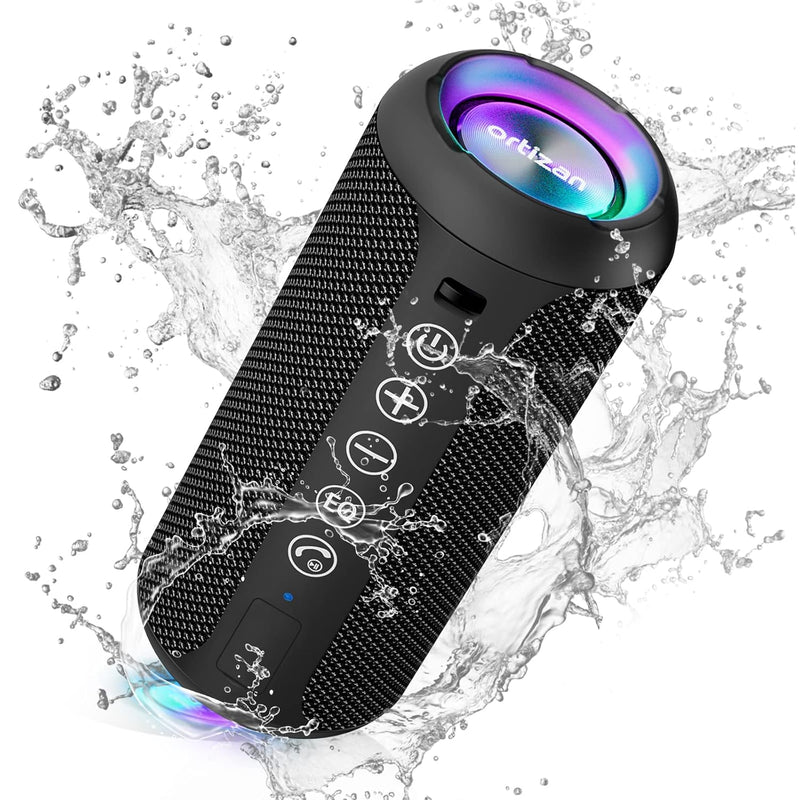 Ortizan Portable Bluetooth Speakers, IPX7 Waterproof Wireless Speaker with 24W Loud Stereo Sound, Outdoor Speaker with Bluetooth 5.3, Deep Bass, RGB Lights, Dual Pairing, 30H Playtime for Home, Party