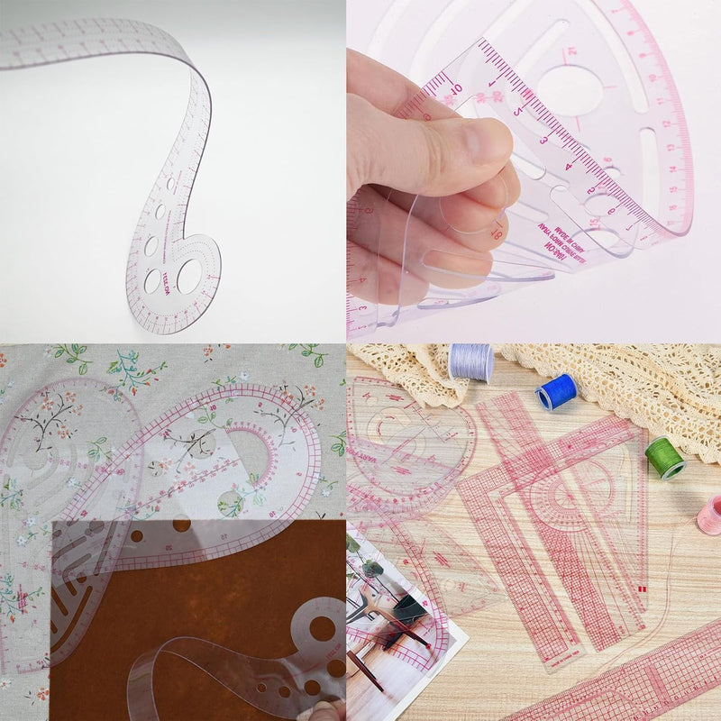 Fashion Clear Metric Acrylic Sewing Ruler Set,styling French Curve Tailors Pattern Dress Makers Rulers Kit,for Beginners, Designers, Quilting, Embroidery, DIY Supplies,Cross Stitch, Crochet