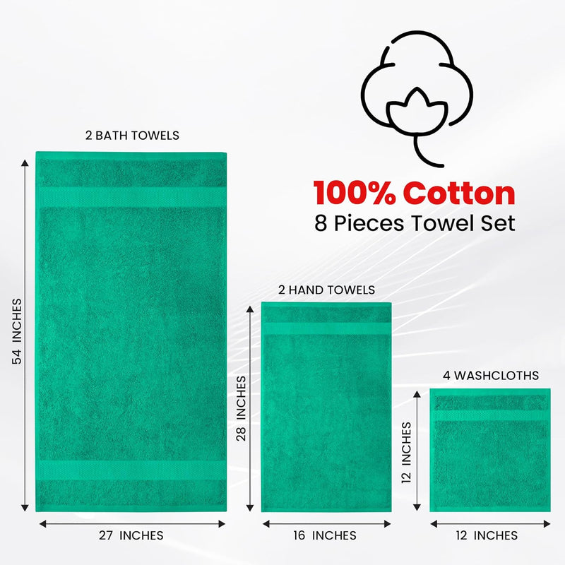 Infinitee Xclusives Premium Bath Towels Set - [Pack of 8] 100% Cotton Highly Absorbent 2 Bath Towels, 2 Hand Towels and 4 Washcloths - Hotel & Spa Quality Bath Towels for Bathroom (Shadow Grey)