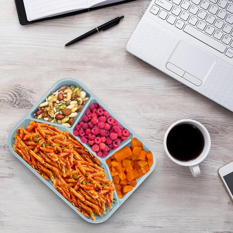 NimbusNote Silicone Bento Box, 4 Compartment Leakproof Lunch Box with Lid, 42 Oz Food-Grade Divided Meal Container for Adults & Kids, BPA-Free, Microwave Oven Freezer Dishwasher Safe (Gray Blue)