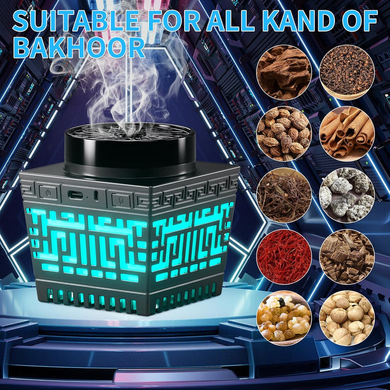 Telawah Mini Incense Burner Bakhoor - Portable Rechargeable USB Aroma Diffuser with Remote Control Light， Electric Arabian Incense Holder Home Decor.