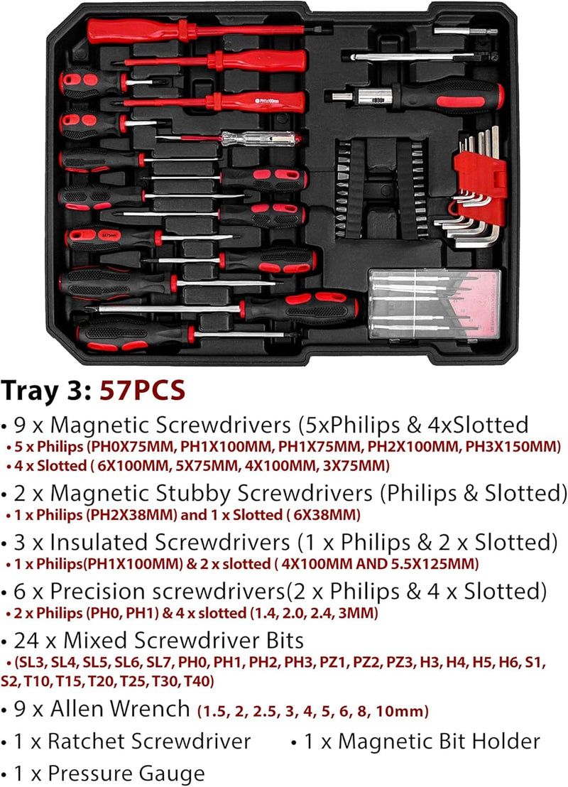 Toshionics Professional Tools Set 187 Pcs Mechanics Tool Kit with Sturdy Aluminum Trolley Wheel Case, Auto Mechanics Wrench Ratchet Socket Kit, Organizer Chest, General Household and Auto Toolkit