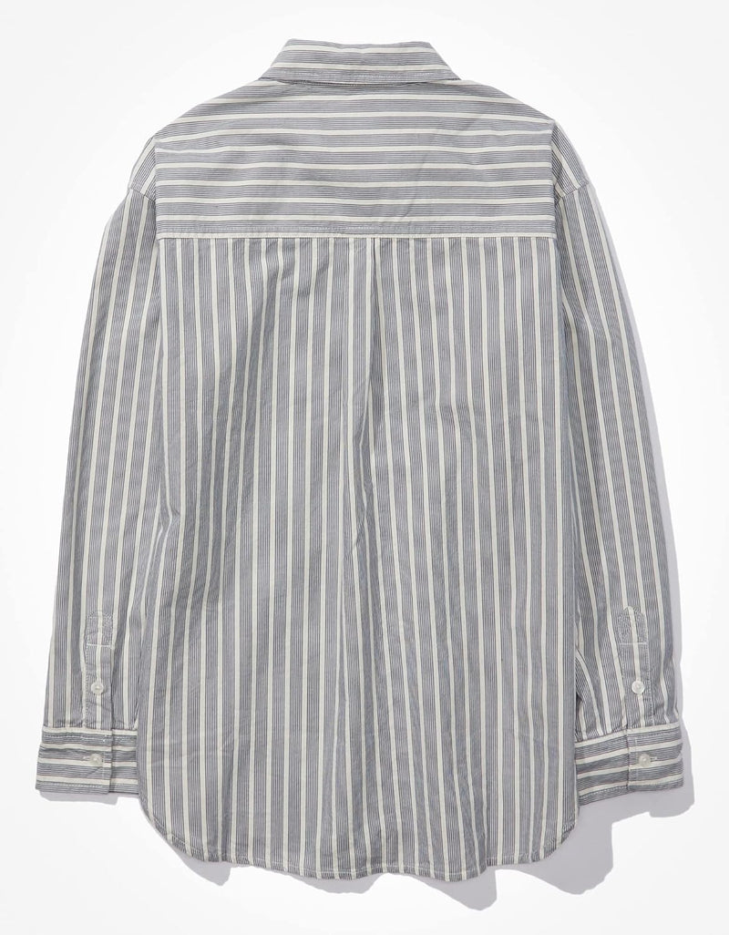 Women Oversized Oxford Button-Up Shirt - Navy