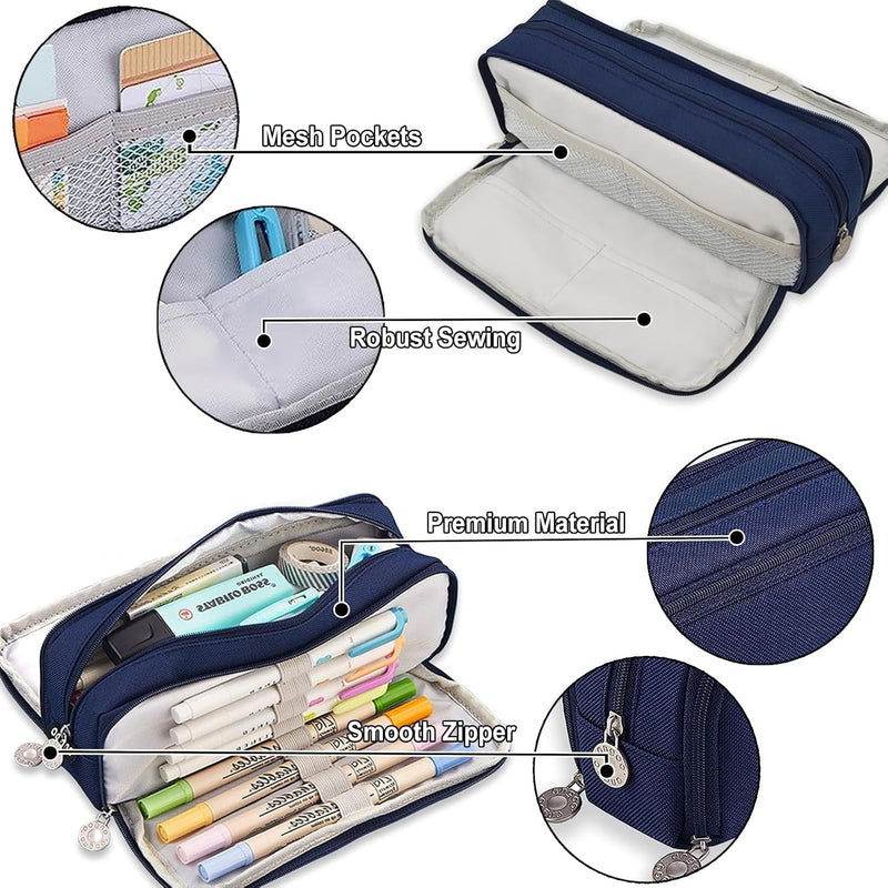 Large Capacity Pen Pencil Case with 3 Compartments, Teenagers Girls Pencil Case Office Supplier Holder Box Organizer, Multi-functional Pen Pouch Organizer for Office School Teen Girl Boy Men Women