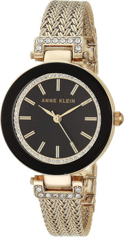 Women's Premium Crystal Accented Mesh Bracelet Watch - Gold/Black