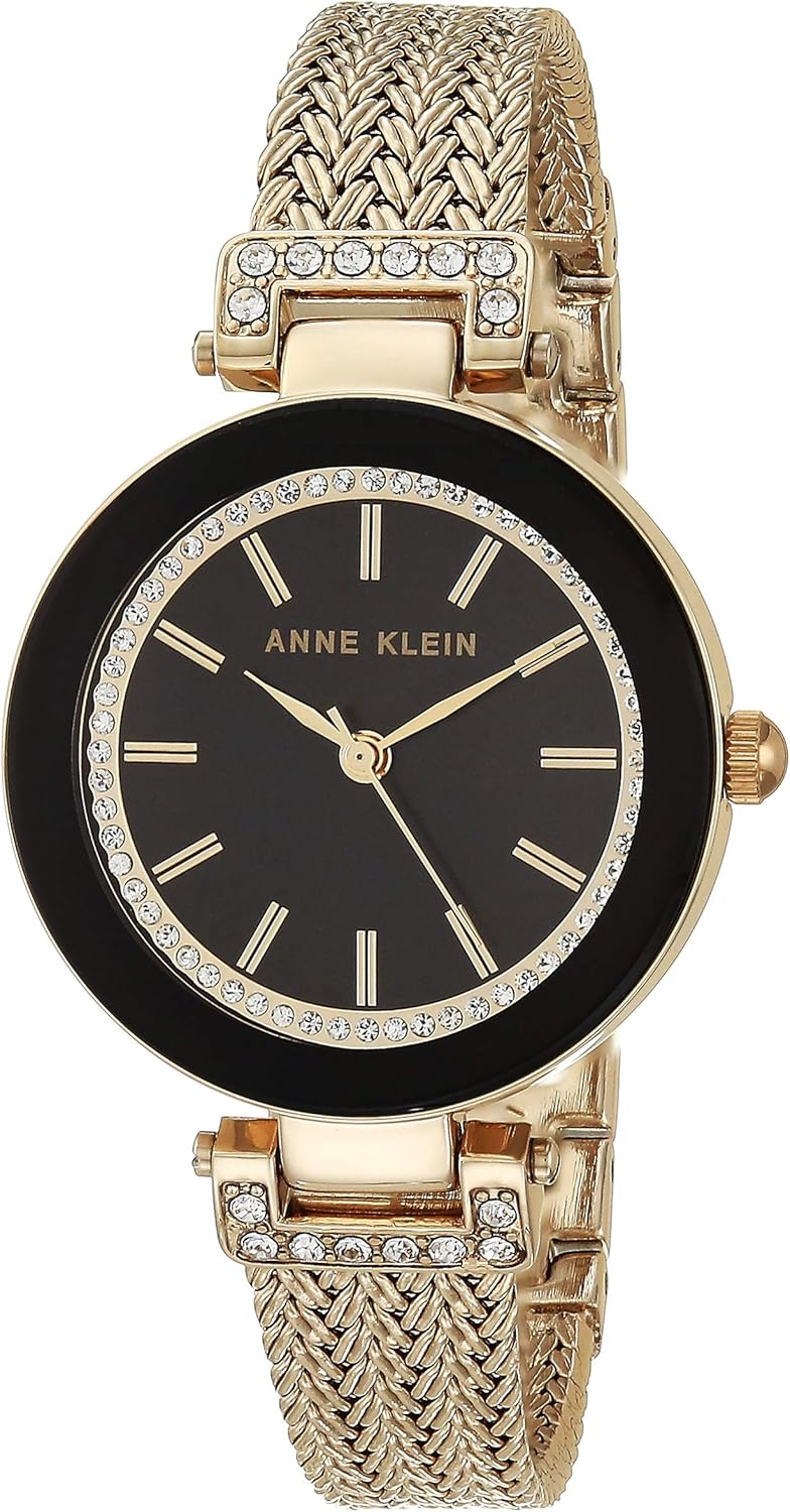 Women's Premium Crystal Accented Mesh Bracelet Watch - Gold/Black
