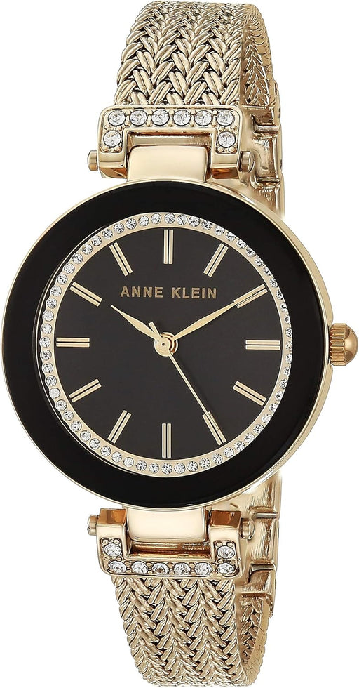 Women's Premium Crystal Accented Mesh Bracelet Watch - Gold/Black