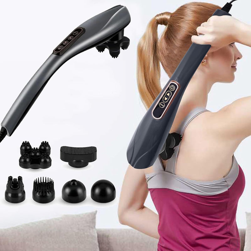 Toshionics Handheld Double Head Full Body Massager Back Massage Machine with Heating Vibration&Infrared Dual Percussion Electric Massager for Neck,Shoulder,Arms,Legs,Foot,Muscle Pain,Tension Relief - Grey