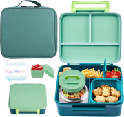Bento Lunch Box for Kids with Thermo, Leakproof Bento Box with 8oz Insulated Food Jar, Lunch Bag, BPA Free Dishwasher Safe 4 Compartment Container for School Girls Boys (Pink) - Green1