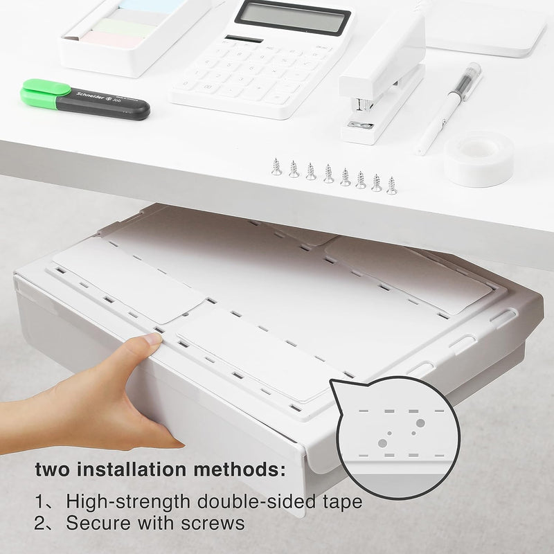 Under Desk Drawer -Large Under Table Hidden Drawer Desk Accessories & Workspace Organizers Desktop Storage Pencil Slide Out Pull Out Organizer , white - Large