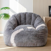 Giant Bean Bag Chair, Oversized Bean Bag Couch for Adults and Kids, Faux Fur Shell-Shaped Large Chair with Filler, Stuffed Big Accent Sofa Lounge Floor Sofa for Reading, Beige, Standard (Light Grey) - Light Grey