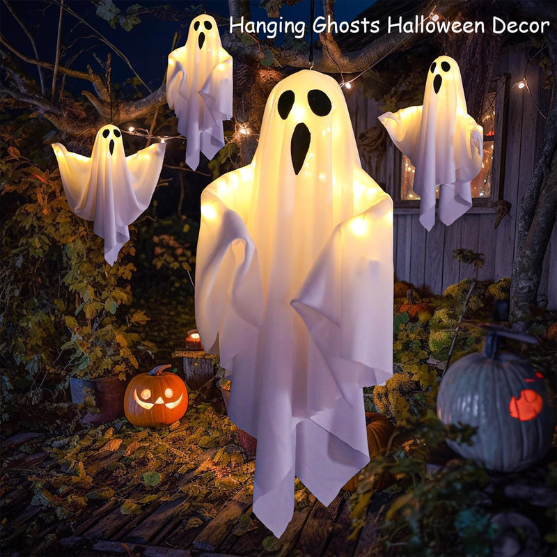 Light up Ghost,Hanging Ghosts Light up Kit Decor Warm LED Ghost Light Indoor Bedroom Wall Outdoor Fall Party Garden Patio Front Porch Yard Scary Cute Halloween Ghost Decor Gifts