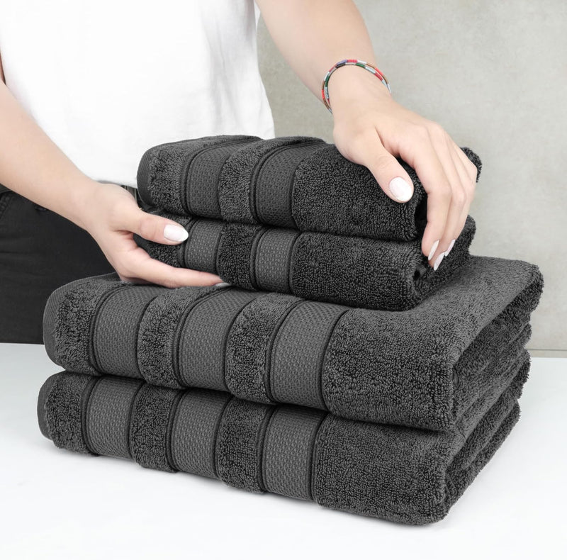 American Soft Linen GMSD 6-Piece 100% Turkish Genuine Cotton Premium & Luxury Towel Set for Bathroom & Kitchen, 2 Bath Towels, 2 Hand Towels & 2 Washcloths [Worth $72.95] - Rockridge Grey
