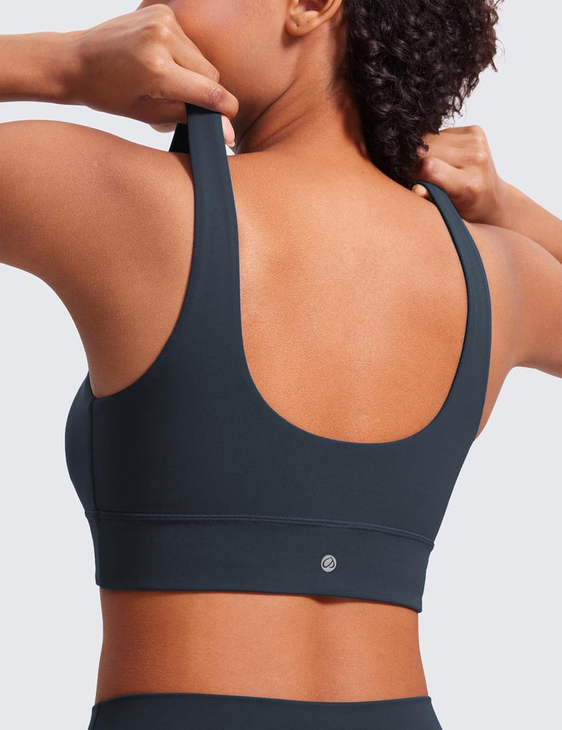 CRZ YOGA Womens Butterluxe U Back Sports Bra - Scoop Neck Padded Low Impact Workout Yoga Bra with Built in Bra