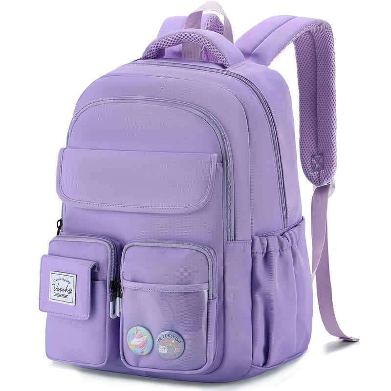 School Bags for Girls,VASCHY Cute Kids Backpack for Elementary Middle Schooler Teen Girls/Kids Travel with Clear Pin Pouch