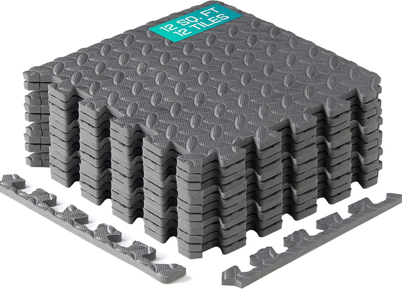 Interlocking Foam Mats for Gym Exercise Equipment (30cx30cm Each Tile - Pack of 12 Tiles For 1 Square Meter) Eva Interlocking Floor Tiles - B. Grey - 12 Tiles (12 Square Feet)