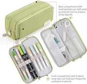 Aputue Pencil Case, Large Capacity Multi Compartment Japanese Style Pen Holder Bag, Aesthetic Stationery Organizer Pouch for School Office College Students, Durable Zipper Storage Box Green