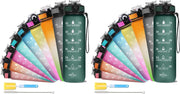 Unbreakable Water Bottle 1 Litre with Motivational Time Marker, Leakproof Durable BPA-Free Non-Toxic Water bottle for office,Water bottle for gym Detoxing eBook included Hunter Green with Motivational Time Marker - 1 ÙÙØªØ± (Pack of 2) Hunter Green