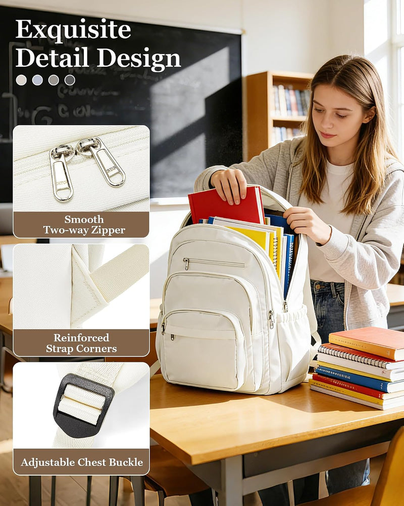 WEPOET Backpack Women Men School Backpack Large with Many Compartments Waterproof Backpack Lightweight for School Backpack Teenager Daypacks Backpack for Boys Girls, A2-beige, Rucksack Backpacks