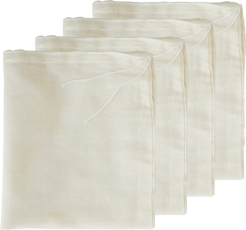 AUXIN,Cheesecloth Bags,Nut Milk Strainer,Cold Brew Bag,100% Organic Unbleached Cotton Muslin Cloth Bags,Reusable Yogurt/Coffee/Tea/Juice/Wine Strainer,Mesh Food Bags with Drawstring (X-Small,4 PACK) - Large,4 Pack