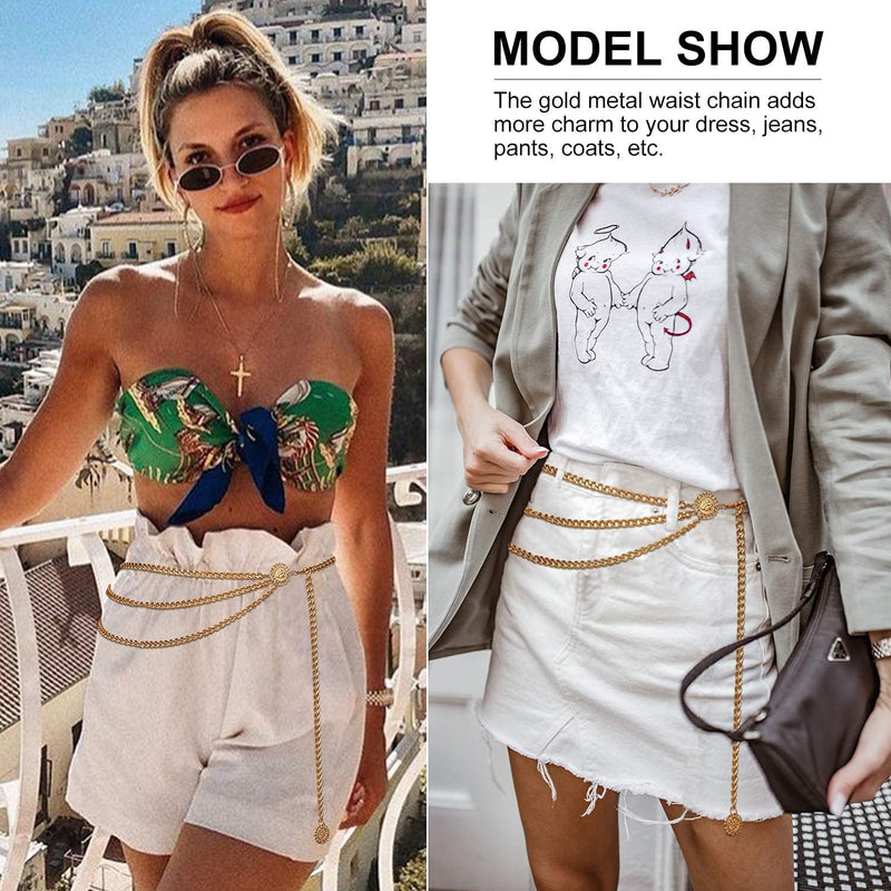 Metal Waist Chain Belts, Waist Belt for Women Dresses Dress Belts Adjustable for Jeans Skirts Pants Dresses Girls Women - Gold