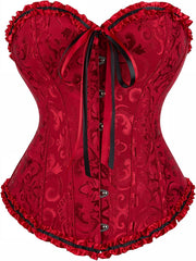 Corsets for Women Renaissance Floral Lace up Boned Overbust Corset Bustier Shapewear - Winered