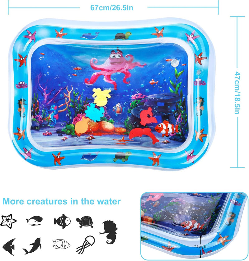 Jestilo Inflatable Tummy Time Water Mat Baby Infant and Toddler Play Sensory Toys for Early Development Activities Age 3 to 12 Months - JellyFish Blue