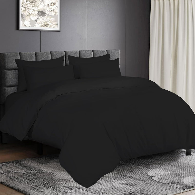 Premium 100% Egyptian Cotton Duvet Cover King 260x240cm with 2 Pillowcases, 300TC Percale Weave, Soft & Comfy Luxurious Hotel Quality Comforter Cover, All Season Bedding Set (White, King) - Black Twin/Single