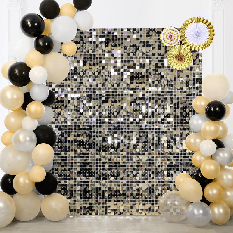 LuoluoHouse Shimmer Wall Panel Sequin Backdrop Panels 12 Packs-Iridescent Silver Backdrop for Graduation Anniversary Backdrop Wall Backdrops Engagement Decoration