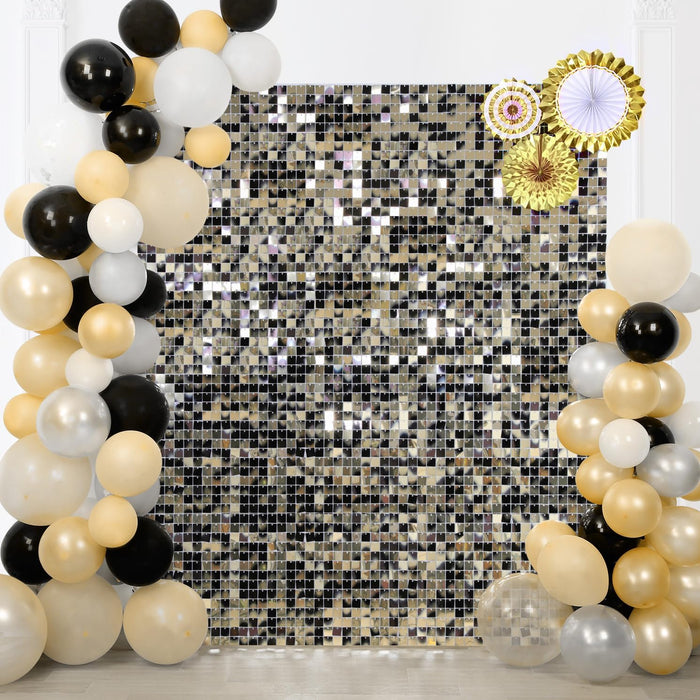 LuoluoHouse Shimmer Wall Panel Sequin Backdrop Panels 12 Packs-Iridescent Silver Backdrop for Graduation Anniversary Backdrop Wall Backdrops Engagement Decoration
