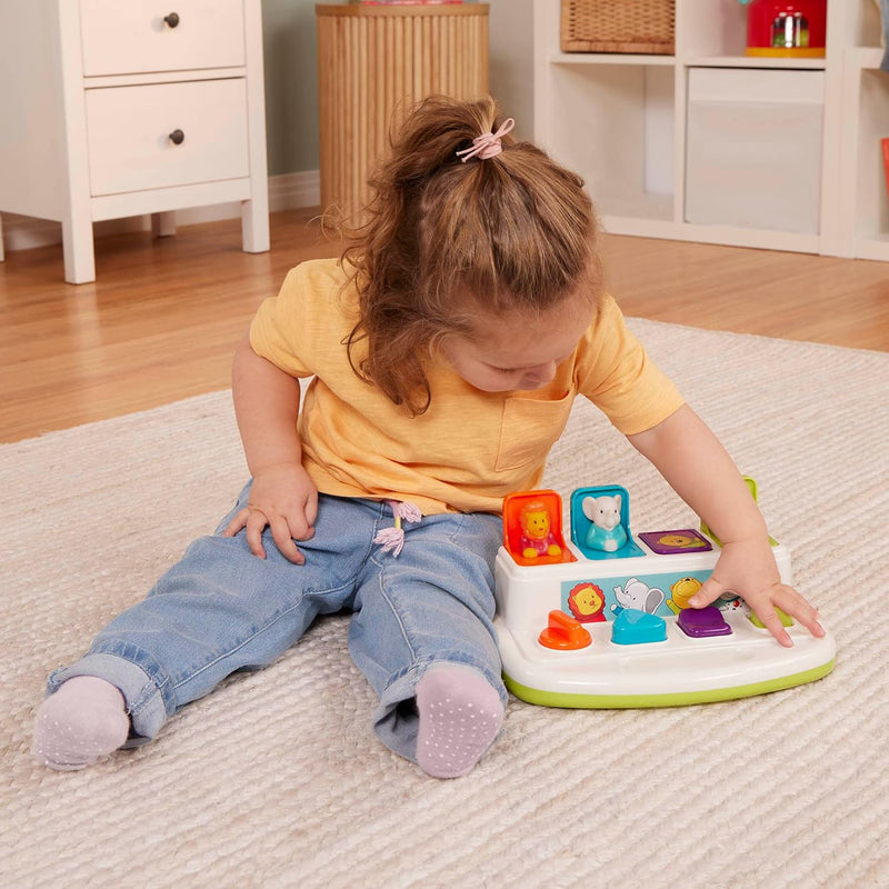 Recommended Age: This developmental toy is recommended for toddlers 18 months + Battat Cause and Effect Pop Up with Animals and Colors Pop Up Pals Kids, Babies Pop Up Pals +, Multi - Single