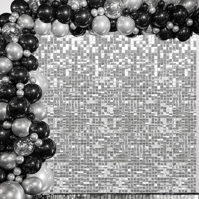 Naozinebi 24PCS Silver Shimmer Wall Backdrop Silver Sequins Backdrop Decoration Panels Photo Backdrops for Birthday Anniversary Wedding Engagement Decoration