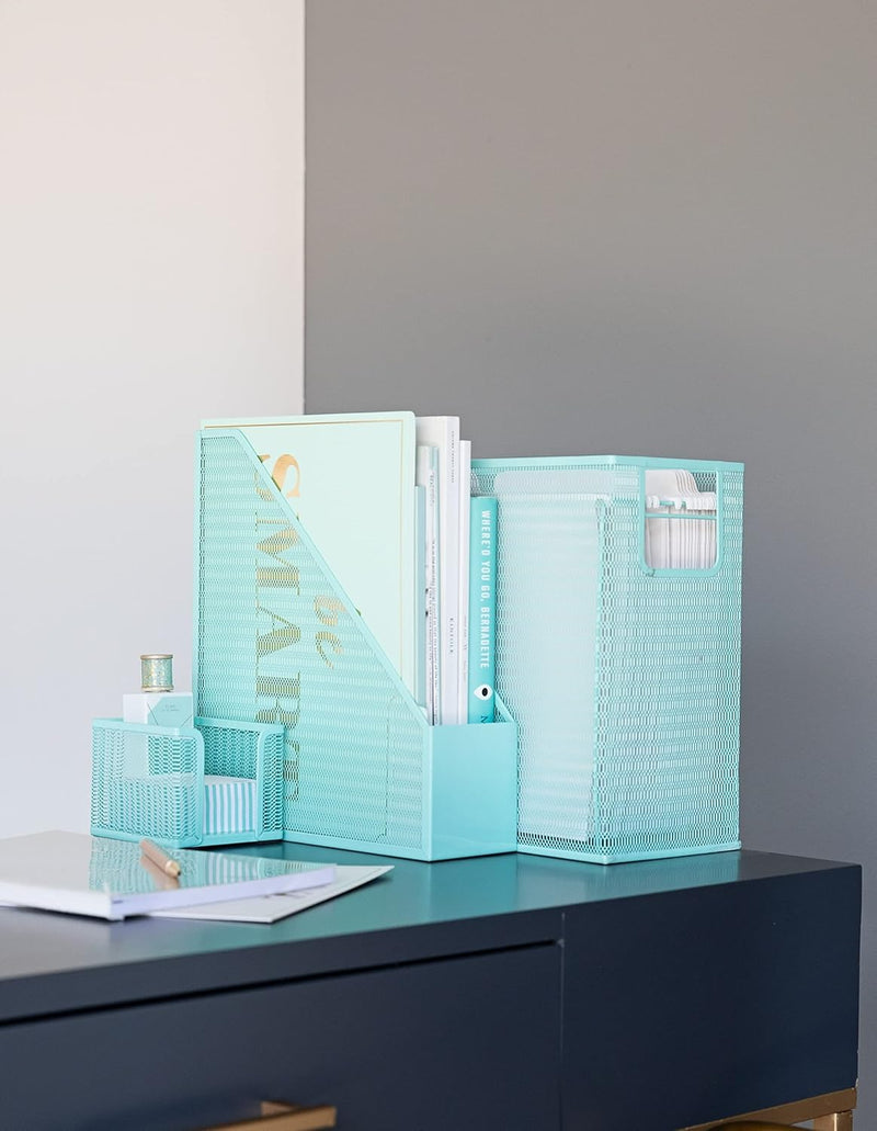 Blu Monaco 5 Piece Cute Office Supplies Aqua Desk Organizer Set - with Desktop Hanging File Organizer, Magazine Holder, Pen Cup, Sticky Note Holder, Letter sorter - Aqua Desk Accessories