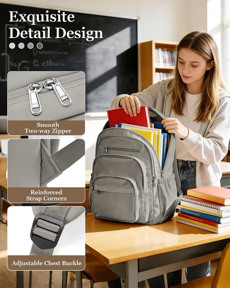 WEPOET Backpack Women Men School Backpack Large with Many Compartments Waterproof Backpack Lightweight for School Backpack Teenager Daypacks Backpack for Boys Girls, A3-grey-brown, Rucksack Backpacks