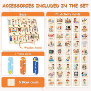Wooden Visual Schedule for Kids Chore Chart, Morning Bedtime Daily Routine Chart for Toddlers, Autism Learning Materials for Homeschool Classroom,76 Wooden Cards.