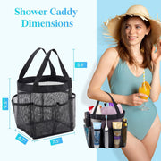 Mesh Shower Caddy with 7 Pockets and Handle, Portable Hanging Organizer Basket for College Dorm Room Essentials, Quick Dry Tote Bag for Camping, Bathroom, Beach, Travel, Black