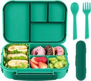 Amathley Lunch Box Kids,Bento Box Adult,Leakproof Lunch Containers for Adults/Kids/Toddler,1200ML-4 Compartments bento Lunch box with Utensil,Microwave & Dishwasher & Freezer Safe(White) - Green