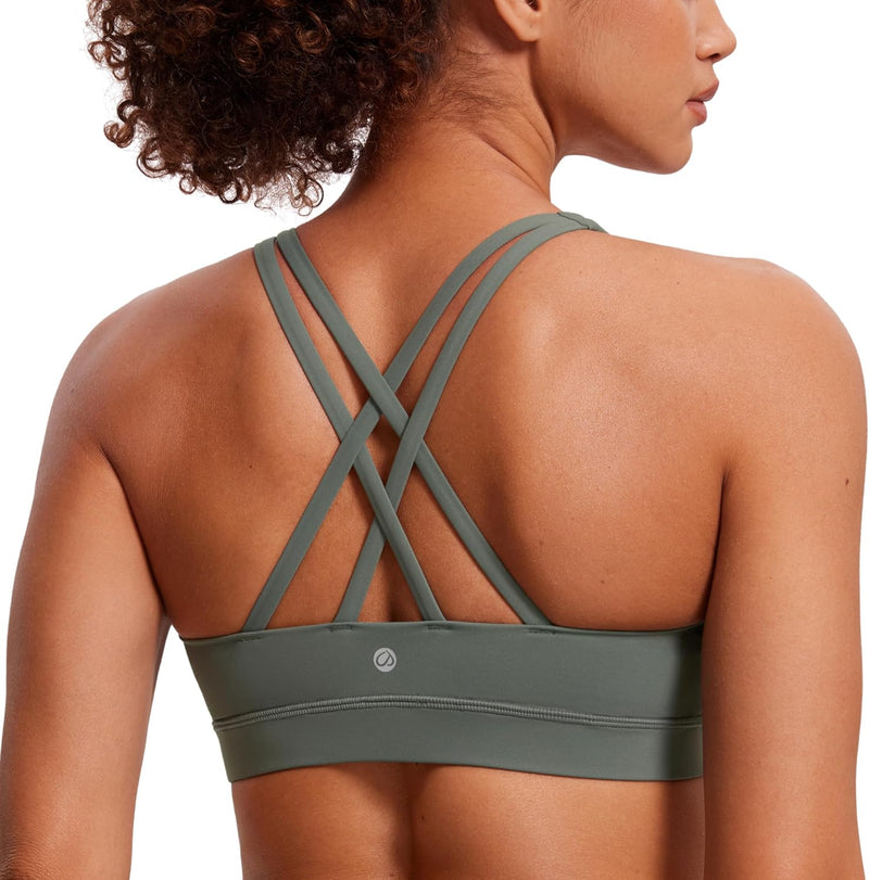 CRZ YOGA Women's Strappy Sports Bras Fitness Workout Padded Yoga Top Criss Cross Back Cami