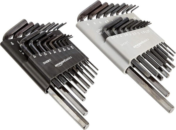 Amazon Basics 36-Piece Allen Wrench/Hex Key Set - Inch/SAE and Metric - 36-Piece Long and Short