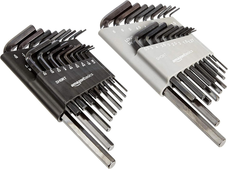 Amazon Basics 36-Piece Allen Wrench/Hex Key Set - Inch/SAE and Metric - 36-Piece Long and Short