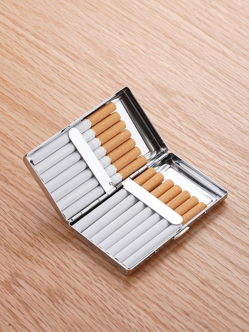 KUGUAN Stainless Steel Cigarette Case, 20pcs Slim/100's or 14pcs Regular/King Size, Moisture Proof, Durable, Portable, Good for Gift