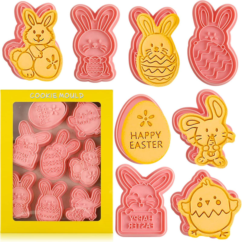 Sakolla (Set of 8) Christmas Cookie Cutters with Plunger Stamps Set, Gingerbread Boy/Girl Snowman Santa Claus Snowflake Christmas Tree Reindeer Cookie Cutters - Easter Cookie Cutters With Plunger Stamps
