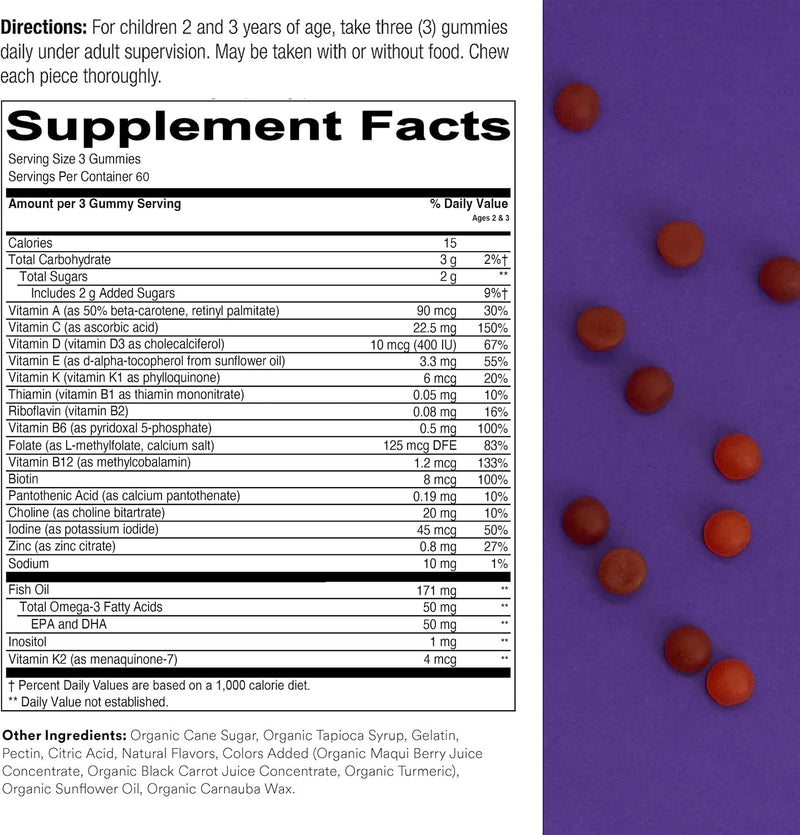 Toddler Formula Daily Gummy Multivitamin: Vitamin C, Vitamin D3, & Zinc for Immunity, Gluten Free, Omega 3 Fish Oil (DHA/EPA), Vitamin B6, B12, 180 Count (60 Day Supply)