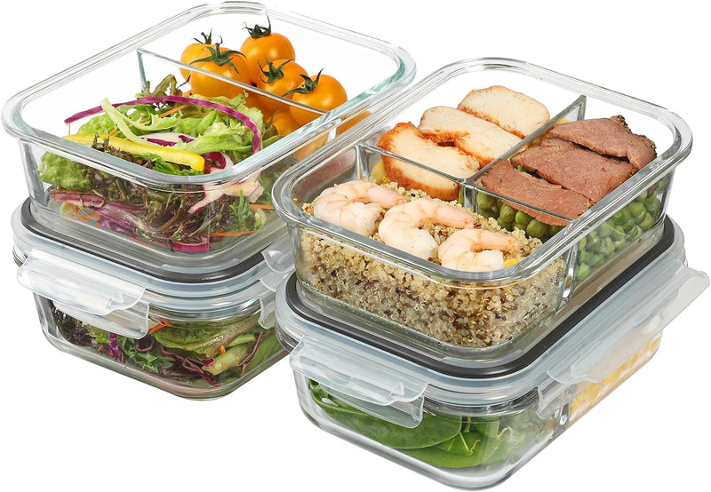 Vtopmart Glass Meal Prep Containers with Snap Lids (4pack 33oz, Grey) - 4pack 33oz with Compartments