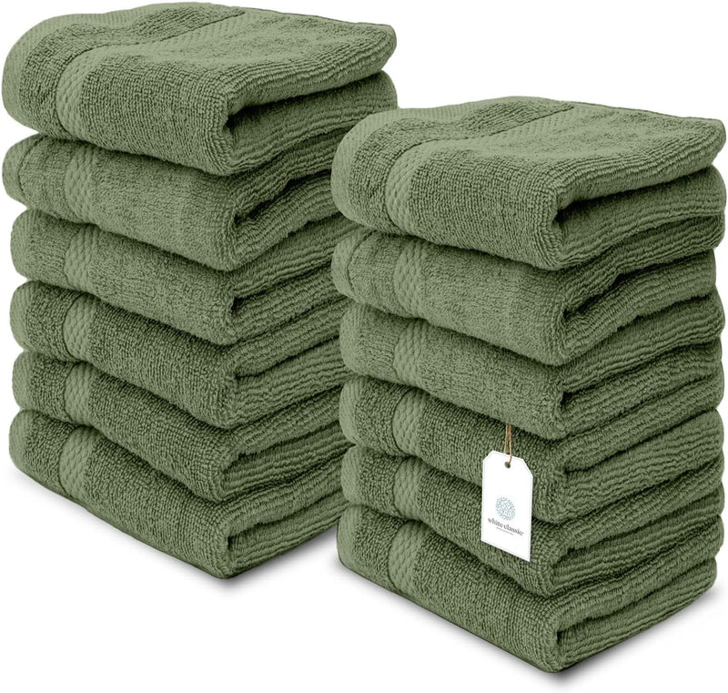 White Classic Luxury Cotton Washcloths - Small Hotel Spa Bathroom Face Towel | 12 Pack |