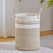 VIPOSCO Large Laundry Hamper, Tall Woven Rope Storage Basket for Blanket, Toys, Dirty Clothes in Living Room, Bathroom, Bedroom - 58L White & Brown - 58L Brown & White