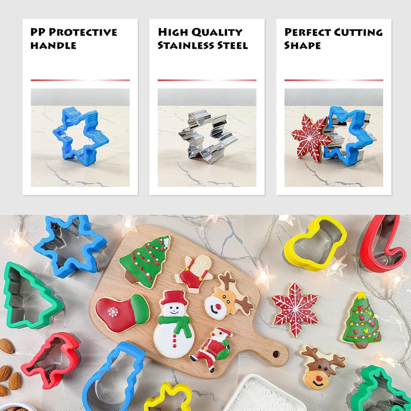 8Pcs Christmas Cookie Stamps Set, Stainless Steel Christmas Cookie Cutters, Baking Cutter Moulds for DIY Baking, Parties, Festival, Xmas Kitchen Bakeware