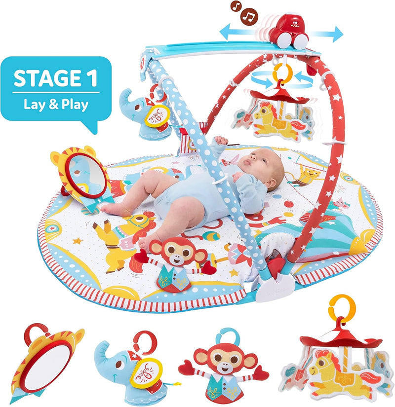 Yookidoo Circus Baby Playmat Gym. with Musical Motorized Mobile, Tummy Time Pillow, Mirror, and Newborn Textured Animal Figures. Infant Activity for 0-12 Month.