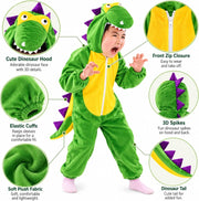 Doodle Kiddo Dinosaur Costume for Kids 3-8 Years, Green Hooded Dino Jumpsuit for Boys & Girls, Animal Costume, Halloween Fancy Dress Outfit, Dinosaur Party, Cosplay & Role Play